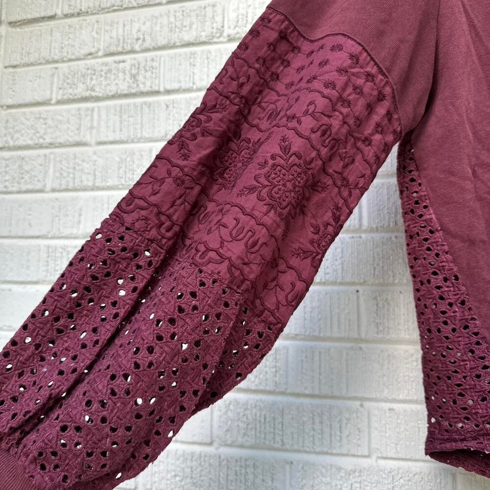 Anthropologie Burgundy Lace Eyelet Sleeve Long Sleeve - Picture 3 of 5